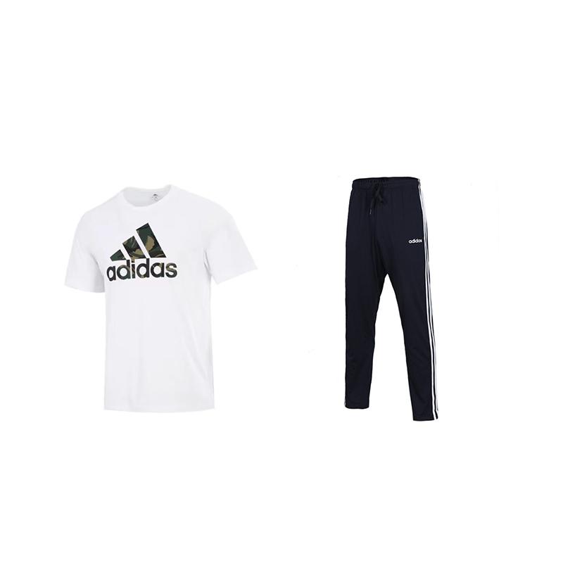 

Adidas Solid Color Letter Print Round Neck Pullover Short Sleeve Comfortable Versatile High Waist Tied Long Pants Casual Sports Suit GV5237+DU0457 L