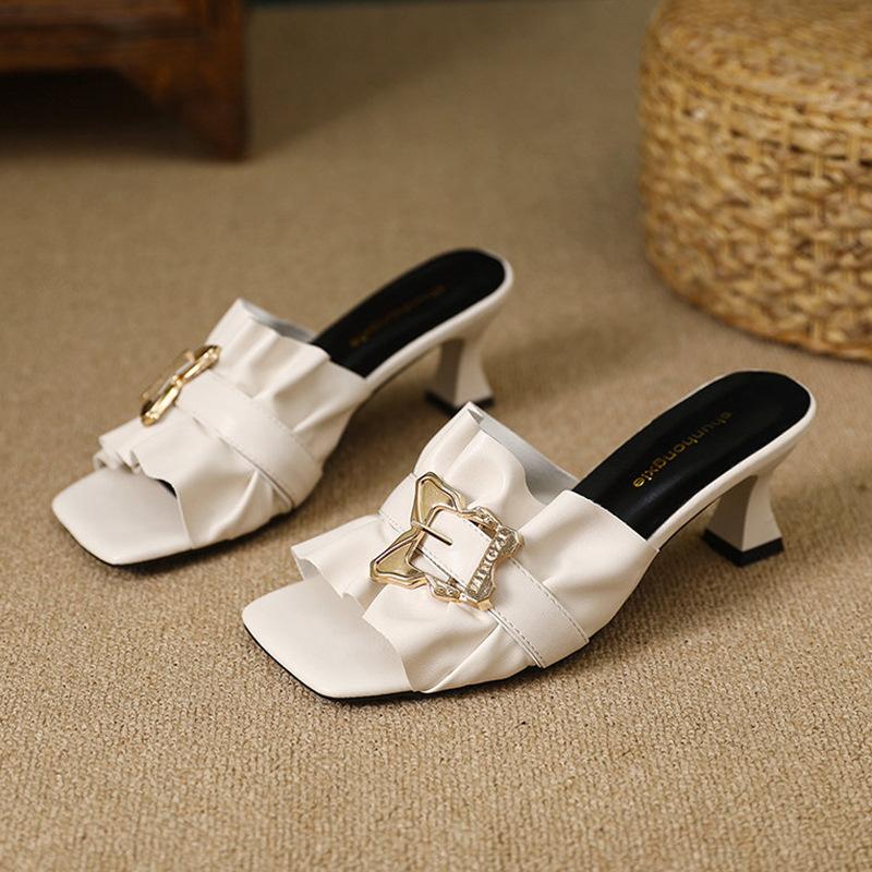 

JX wine glass and one-word drag women s summer new versatile outer wear elegant fashion high-heeled sandals 40 бежевый