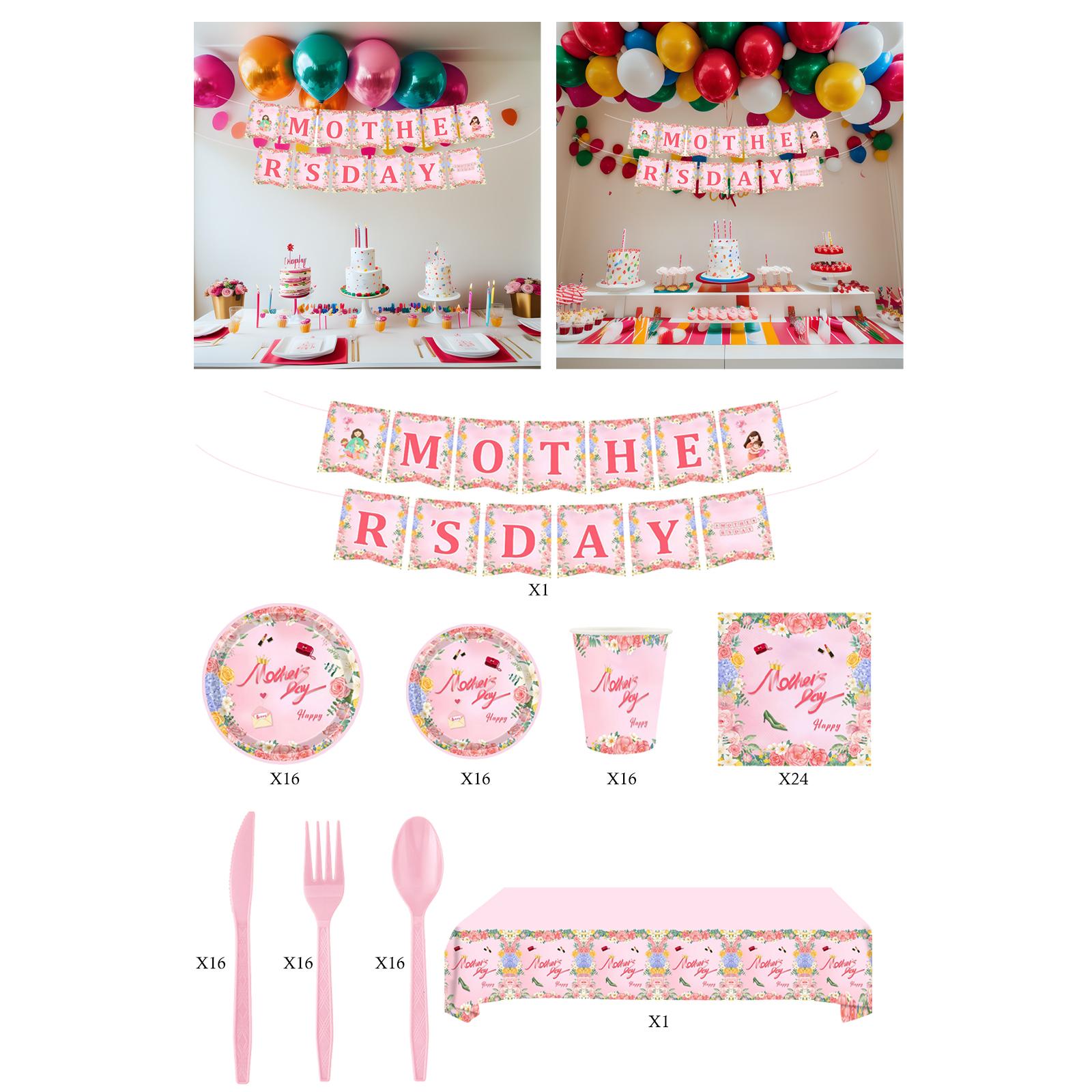 

Mother s Day Tableware Disposable Plates Knives Spoons Forks Party Decor Table Cloth for Holiday Wedding Celebration Party розовый