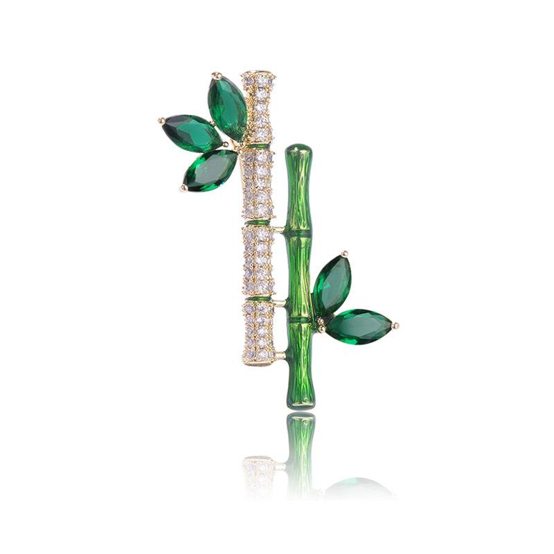 

Креативная бамбуковая ретро-брошь, высококачественный изумрудный циркон, корсаж, женское пальто, булавка, ювелирные изделия золотой