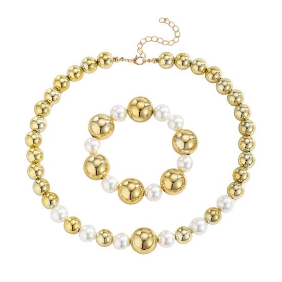 

1 комплект ожерелья и браслета из искусственного жемчуга, в стиле ретро-панк, ожерелье-чокер из бусин, металлический браслет с золотистыми бусинами, женские украшения для вечеринки, свидания