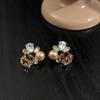 French Exquisite Diamond-Set Square Pearl Stud Earrings Light Luxury High-End Sense Fashion Simple Temperament Elegant Earrings Women