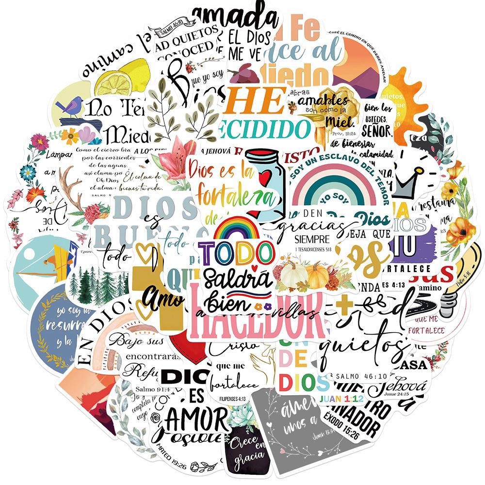 10/30/50pcs Cute Spanish Bible Phrases Stickers Aesthetic Graffiti Notebook Guitar Laptop Scrapbook Motivational Quotes Sticker