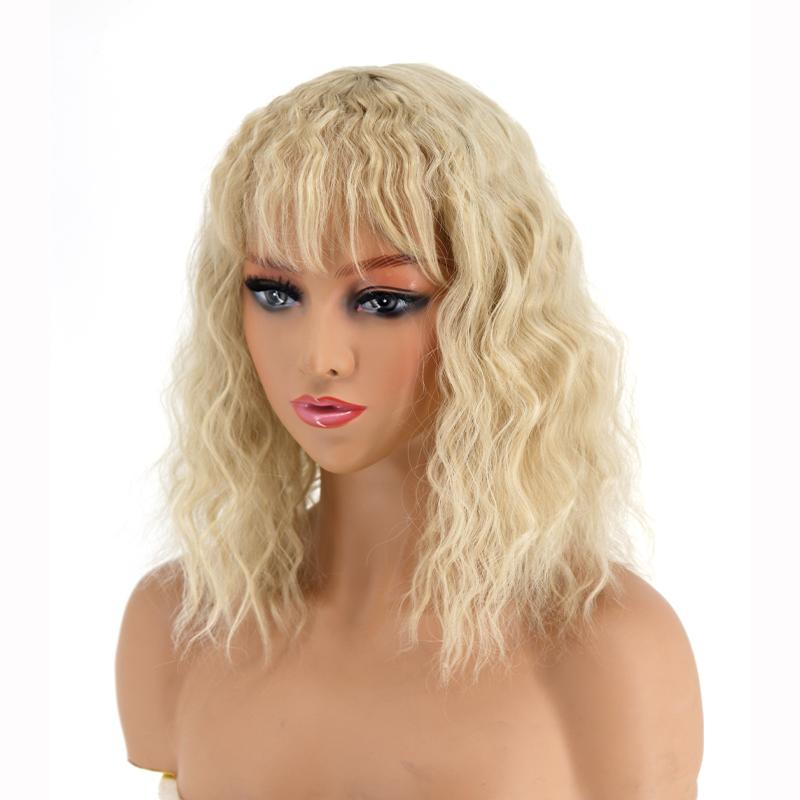LISI HAIR Women Short Curly Hair Piece with Bangs Natural Corn Perm Hair Extensions Synthetic Fiber Wig Party Daily Use