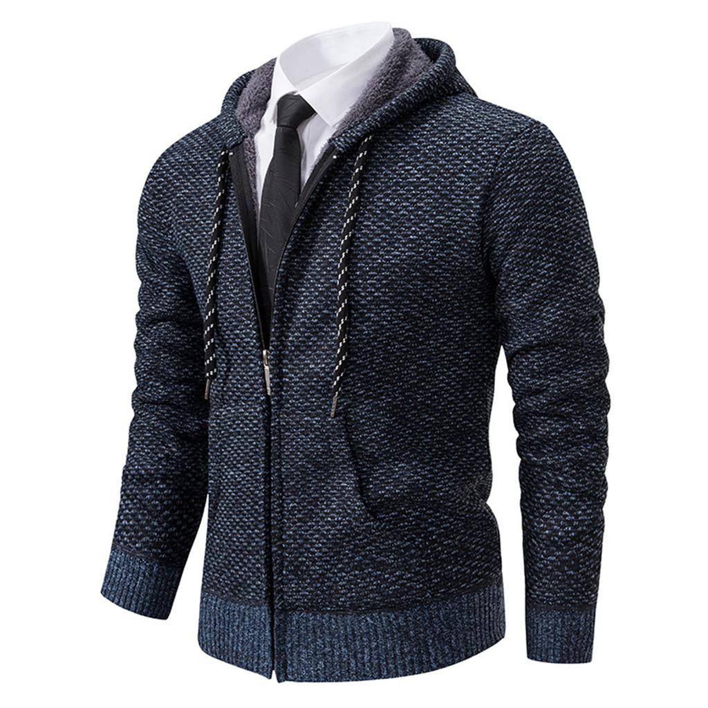 Men's Plush And Thick Solid Color Sweater Men's Clothing Jacket Hooded Cardigan