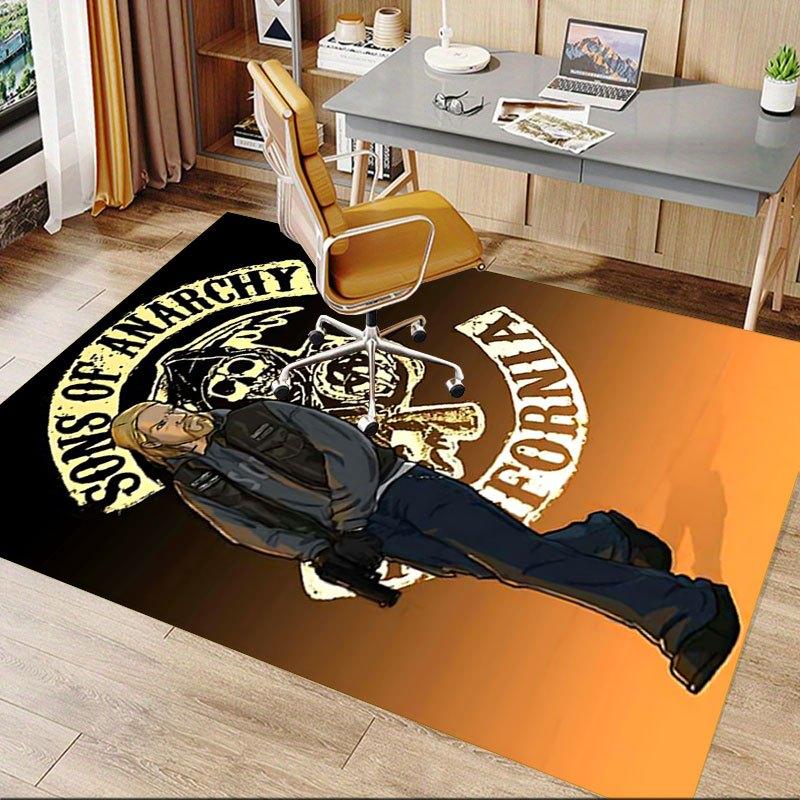 1pc Sons of Anarchy Themed Office Carpet Chair Mats - Durable Polyester Rug for Home Theater, Office, Dorm Room Decor - tA60