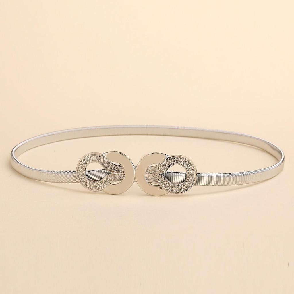 Women's Elastic Waistband Chain - Gold Waist Cinching with Korean Style Round Ring for Autumn/Winter