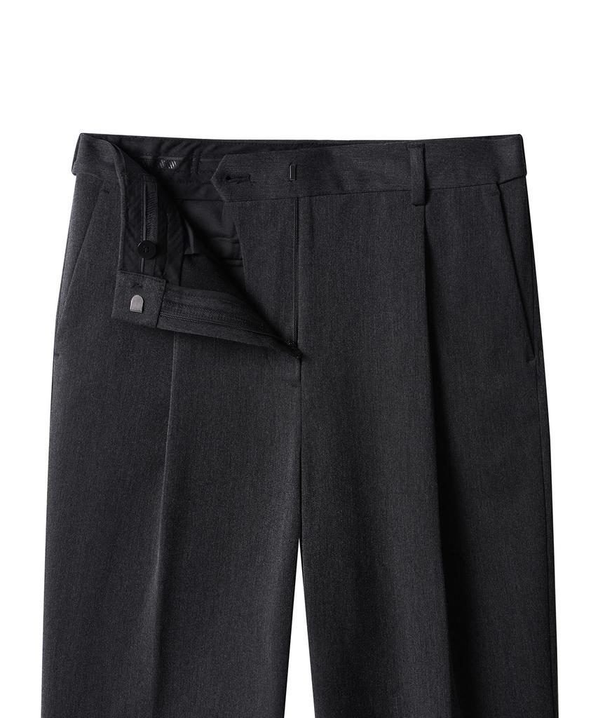 MUSINSA STANDARD WOMAN Women'S Heavyweight Fleece-Lined Loose Tapered Hidden Elastic Waist Slacks [Charcoal Gray]