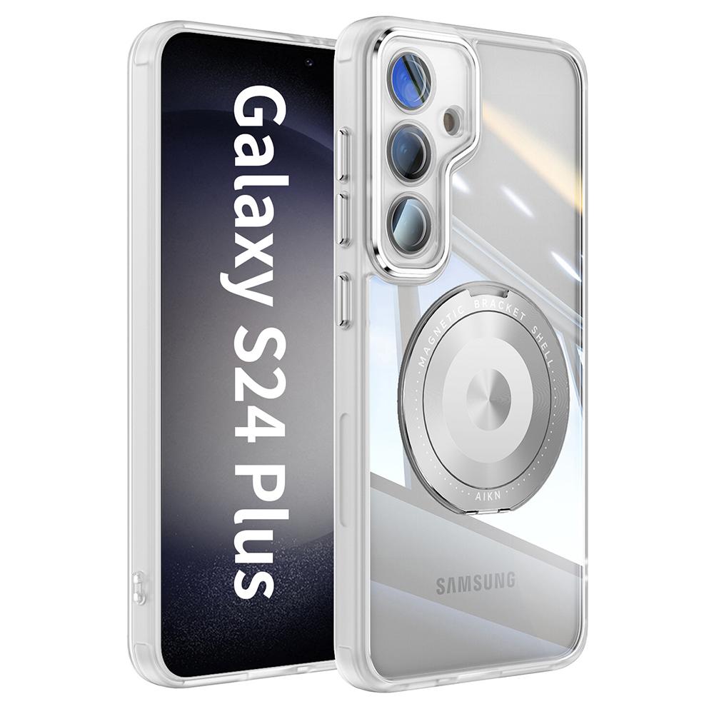 Pro Samsung Galaxy S24 Magnetické pouzdro PC+TPU Kryt na telefon s otočným kovovým stojánkem, Ochrana objektivu