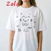 UU Cartoon Printed Women's T-shirt Casual Short-sleeved White Cute Cat Summer Harajuku Streetwear Tops Tee Women's Clothing