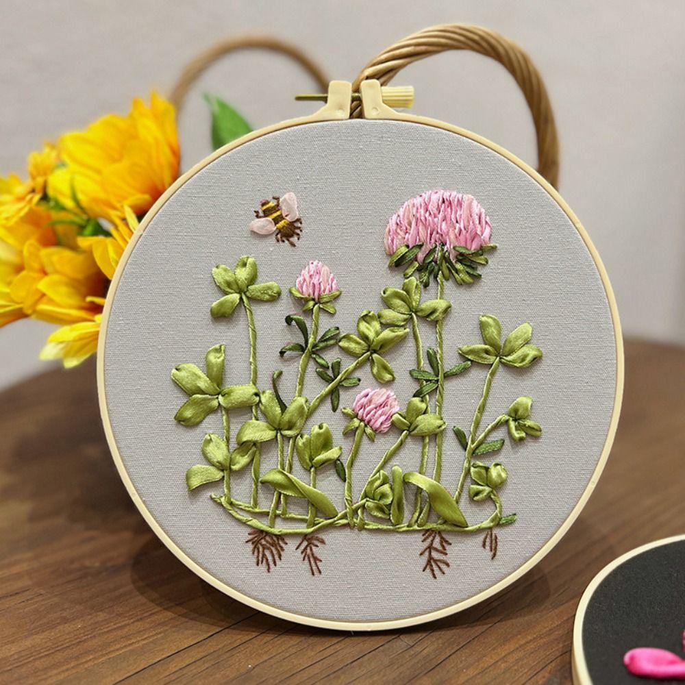 Floral Patterns Flower Ribbon Embroidery Kit Colorful Embroidery Set Cross Stitch Set  Adults