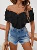 Tricou negru sexy cu umerii goi, cu mânecă scurtă, casual, crop top, tricou de vară pentru femei