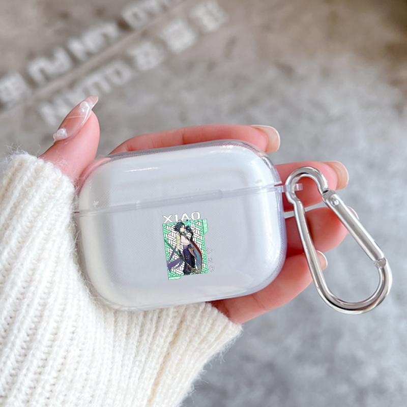 Genshin Impact Cartoon Anime Xiao With Hook Case For AirPods 2 3 1 Cases For Apple AirPods Pro 2 Coque Transparent Soft Cover