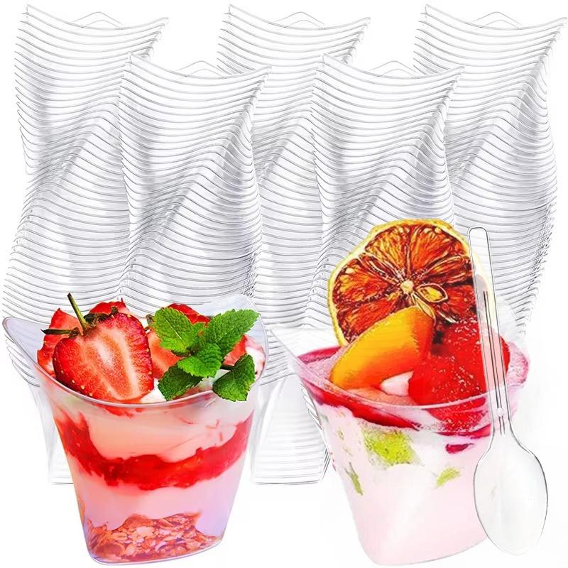 50PCS Disposable Plastic Dessert Cups Twisted Triangle Birthday Transparent Party Ice Cream Mousse Christmas Food Container