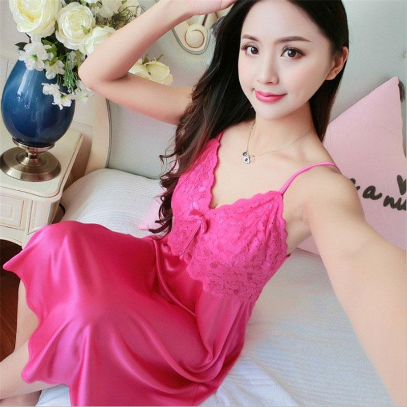 9 Colors Women Silky Sleepwear Dress Lace Pajamas Dress Sexy Nightwear Night Dress Sleeping Dress for Women