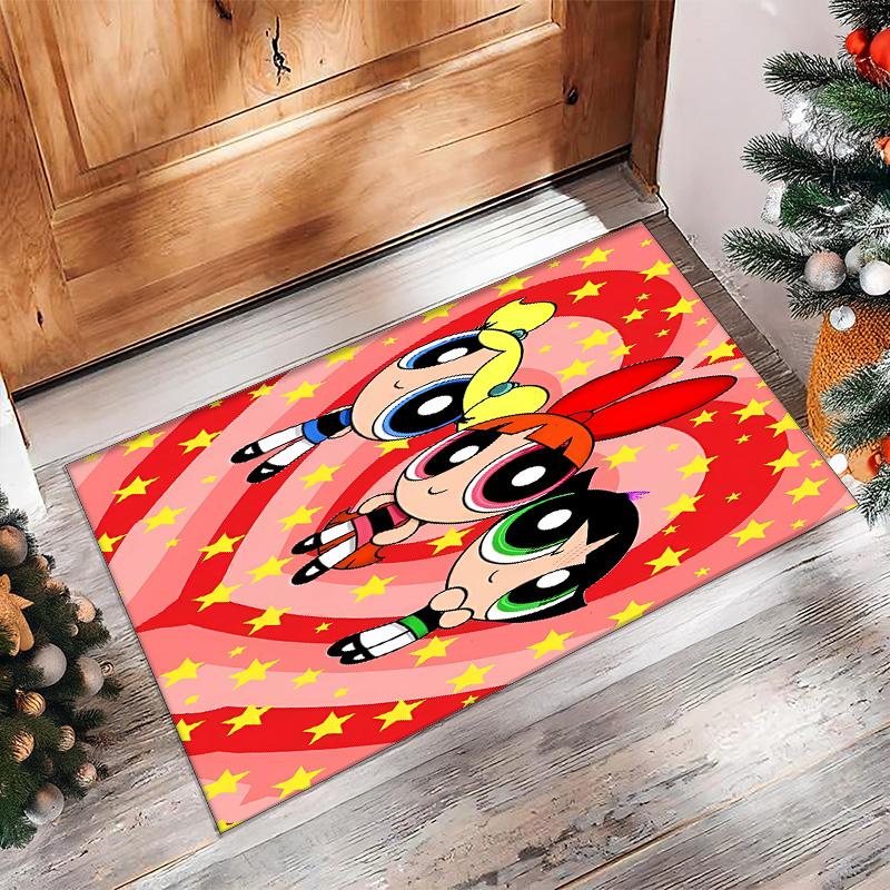 The Powerpuff Girls Printed Crystal Velvet Area Rug, Soft Anti-Slip Water Absorbent Floor Mat for Living Room Bedroom