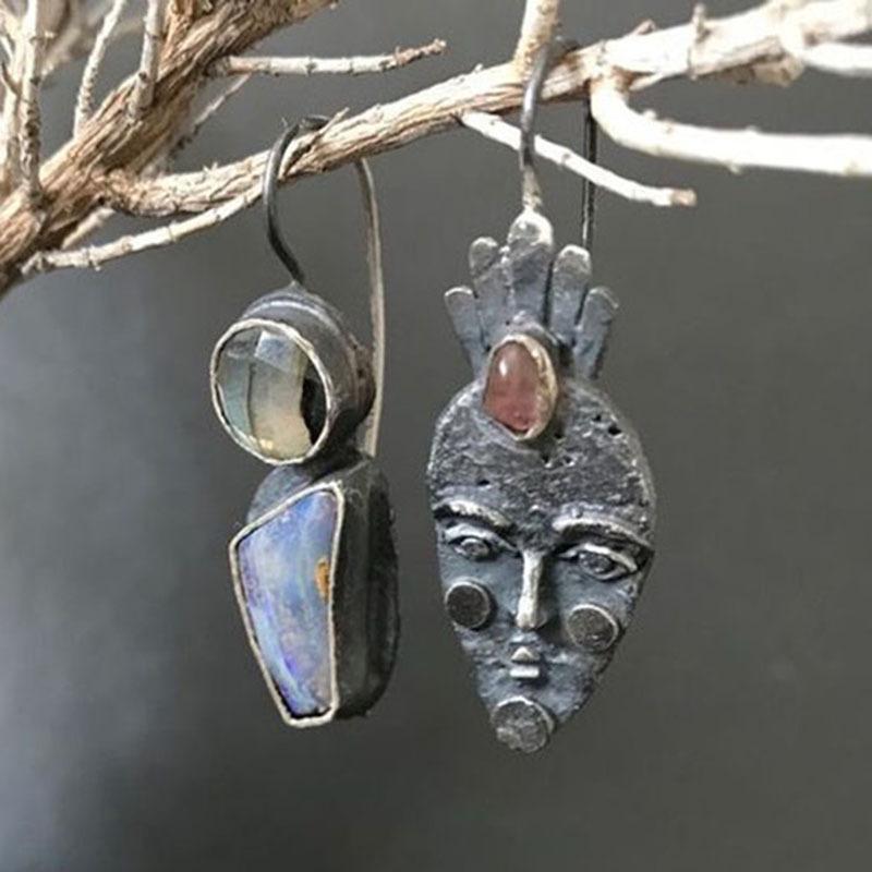 

Винтажные серьги-подвески квадратной формы медного цвета с резьбой по красному камню для женщин