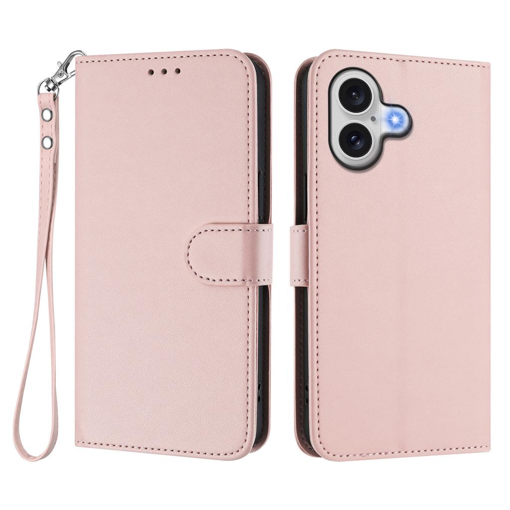 For iPhone 17 Leather Case Wallet Stand Phone Cover with Wrist Strap