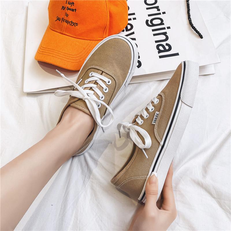 Fritidssko Canvas Sneakers Dame Utendørs Ensfarget Grunne Sportssko Tennis Dame Streetwear Snøresko Vulkaniserte Sko