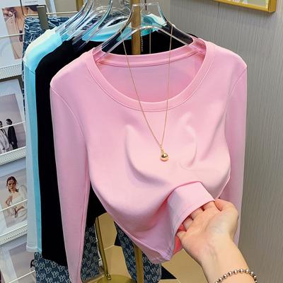 White Round Neck Base Top for Women In Spring and Summer Latest Trendyable Inner Slim Single Color Versatile Long-sleeved T-shirt Top