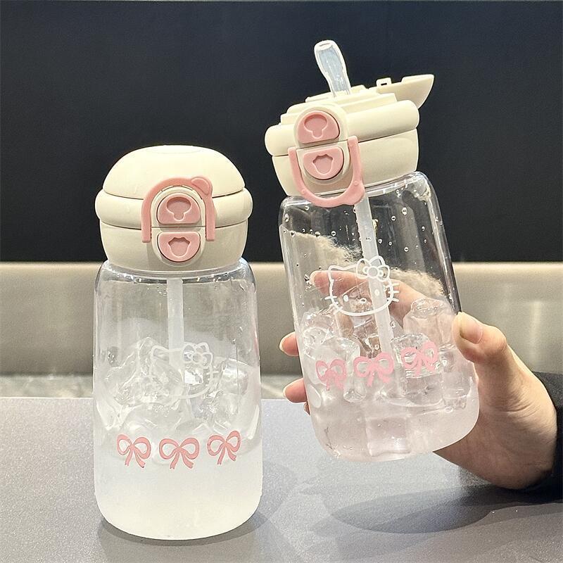 500ml Hello Kitty Brčko Kelímek Roztomilý Přenosný Plastový Kelímek Jednoduchý Studentský Dvojitý Kelímek na Pití Sportovní Nepropustný Kelímek na Vodu Dárek pro Dívky