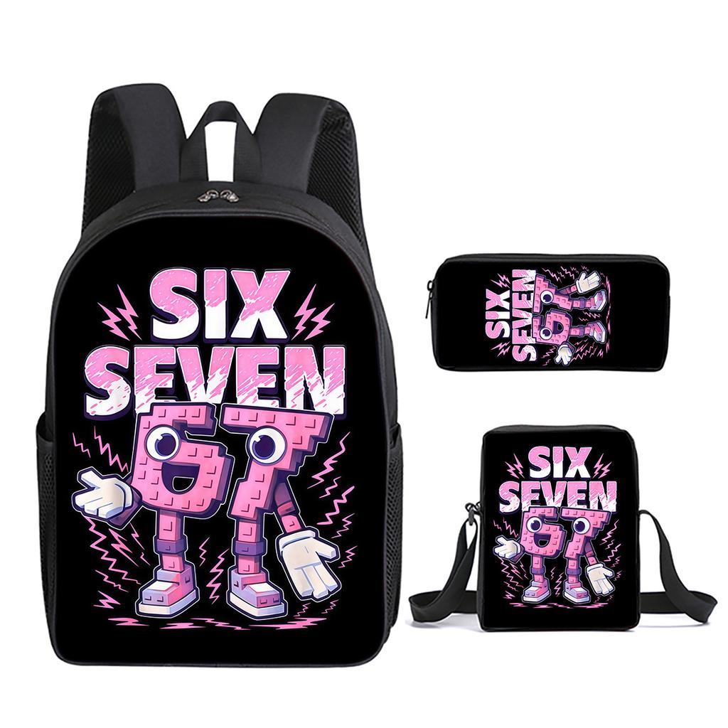 Fashion Novelty 67 Six Seven 3D Print 3pcs/Set Pupil School Bags Laptop Daypack Backpack Inclined Shoulder Bag Pencil Case