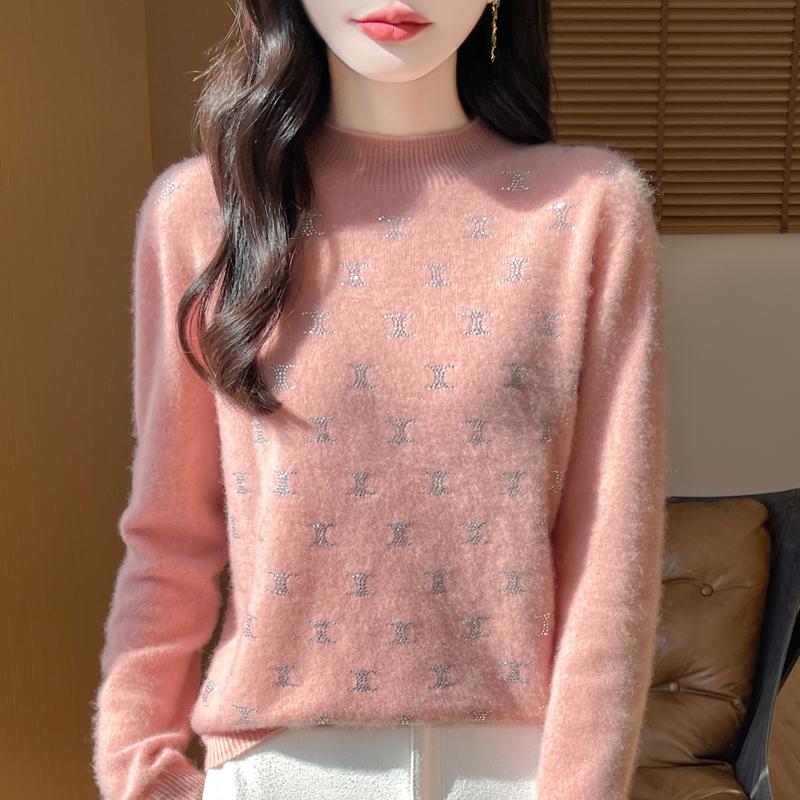 Suéter de cashmere feminino Qinghe cashmere 30% cashmere 70% lã outono e inverno cashmere pullover macio e quente