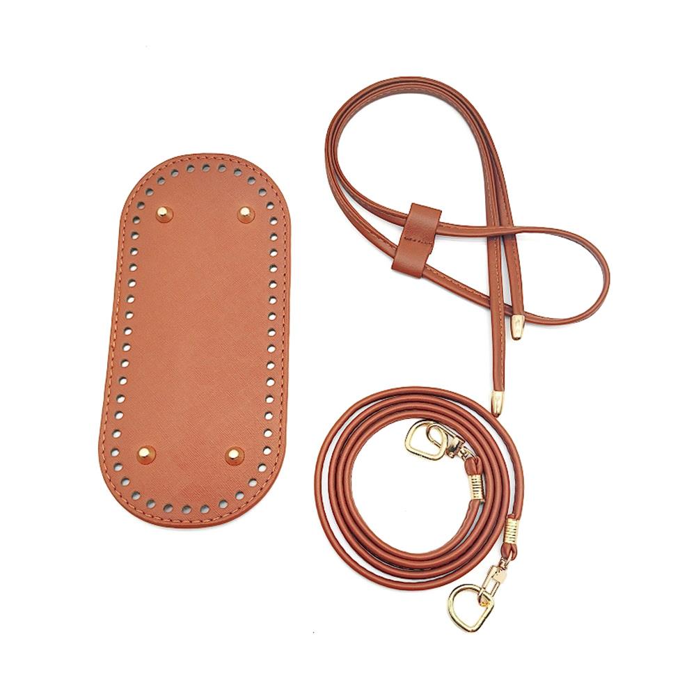 3Pcs DIY PU Leather Crochet Bag Accessories Handmade Drawstring Parts Woven Bag Set Solid Color Bag Bottom Base Bag Strap Handle