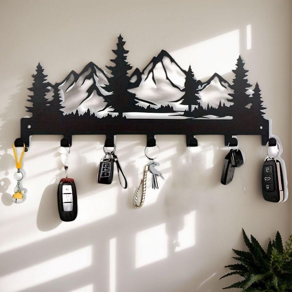 Charming Forest Design Key Storage Rack Wall-mounted Black Entry Wall Key Hook Metal Wall Hanging Rack Wall Organization