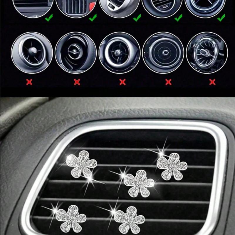 6PCS/5PCS/3PCS/1pc Rhinestone Flower Car Air Vent Decor, Crystal Rhinestone Vehicle Air Vent Outlet Clip