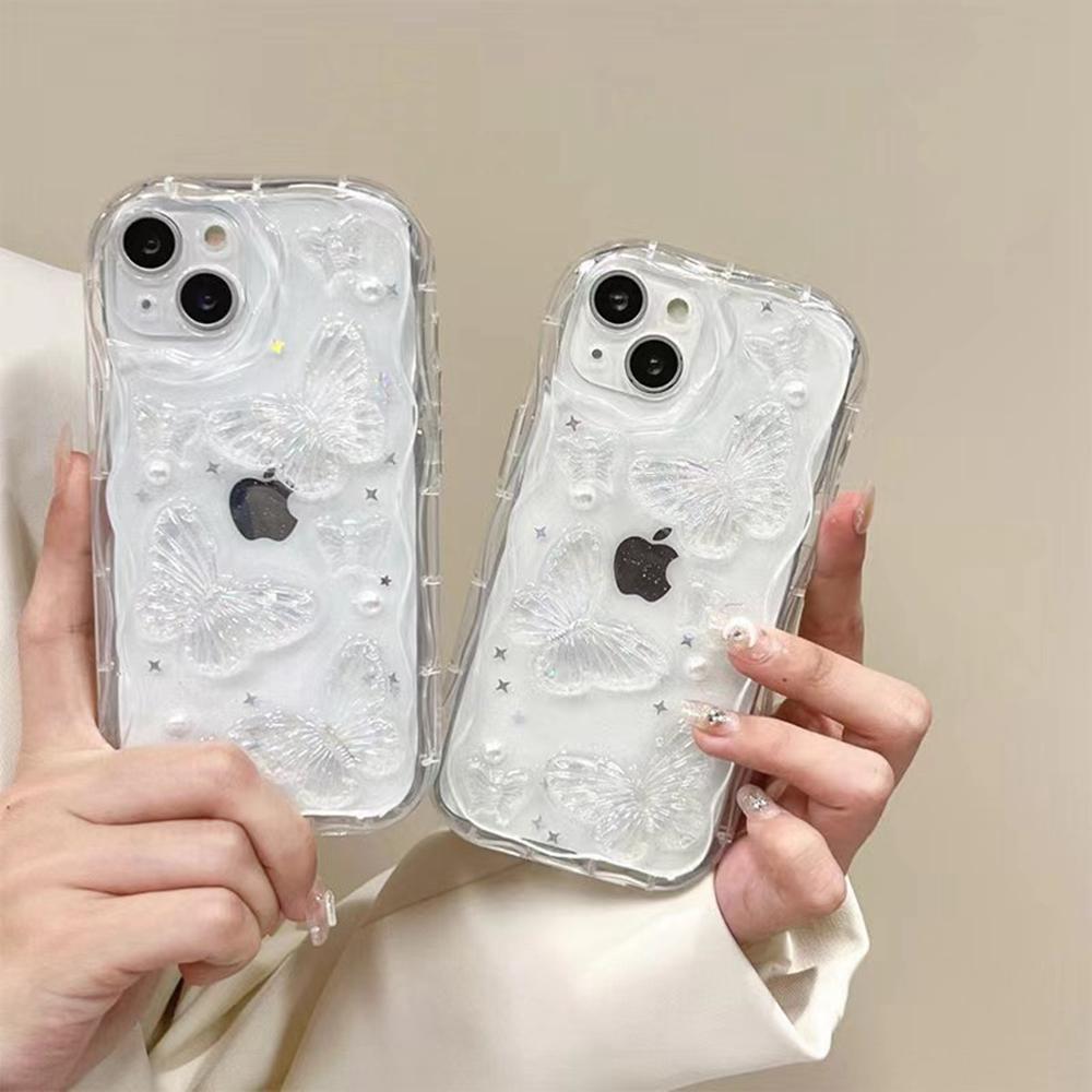 For iPhone 13 Case Pearl Butterfly Design Clear TPU Phone Cover