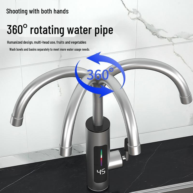 Stainless Steel Electric Instant Hot Water Faucet with Digital Temperature Display for Dual Cold/Hot Use