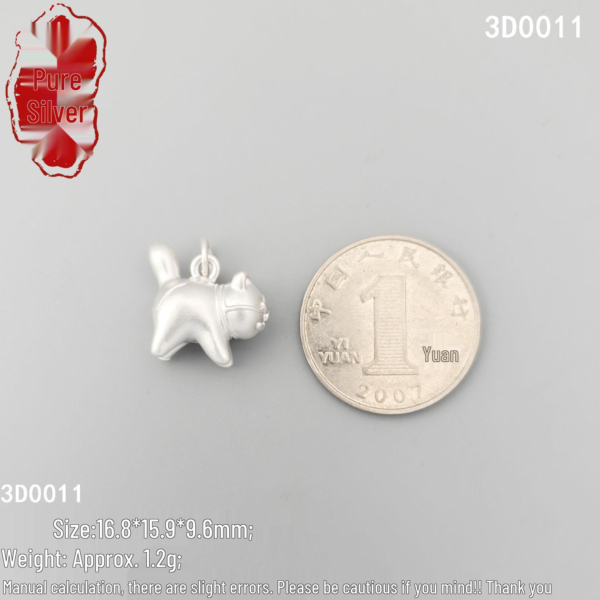 3D Sterling Silver S999 Pendant: Pure Silver DIY Charm Spacer Bead for Jewelry Making