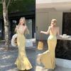 French Style, Royal Sister Style Suspender Dress, Female Summer Sexy Seaside Vacation Fishtail Dress, Hip-wrapped Long Skirt