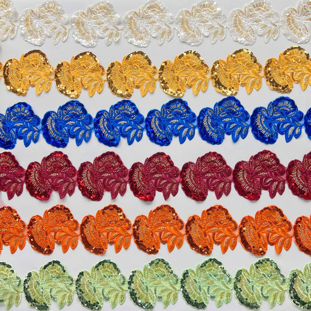 Heavy Industry Multi-Color Mesh Yarn Bead Sequin Embroidery Flower Patch Lace Decoration Ethnic Style Dress Clothing Cloth Sticker