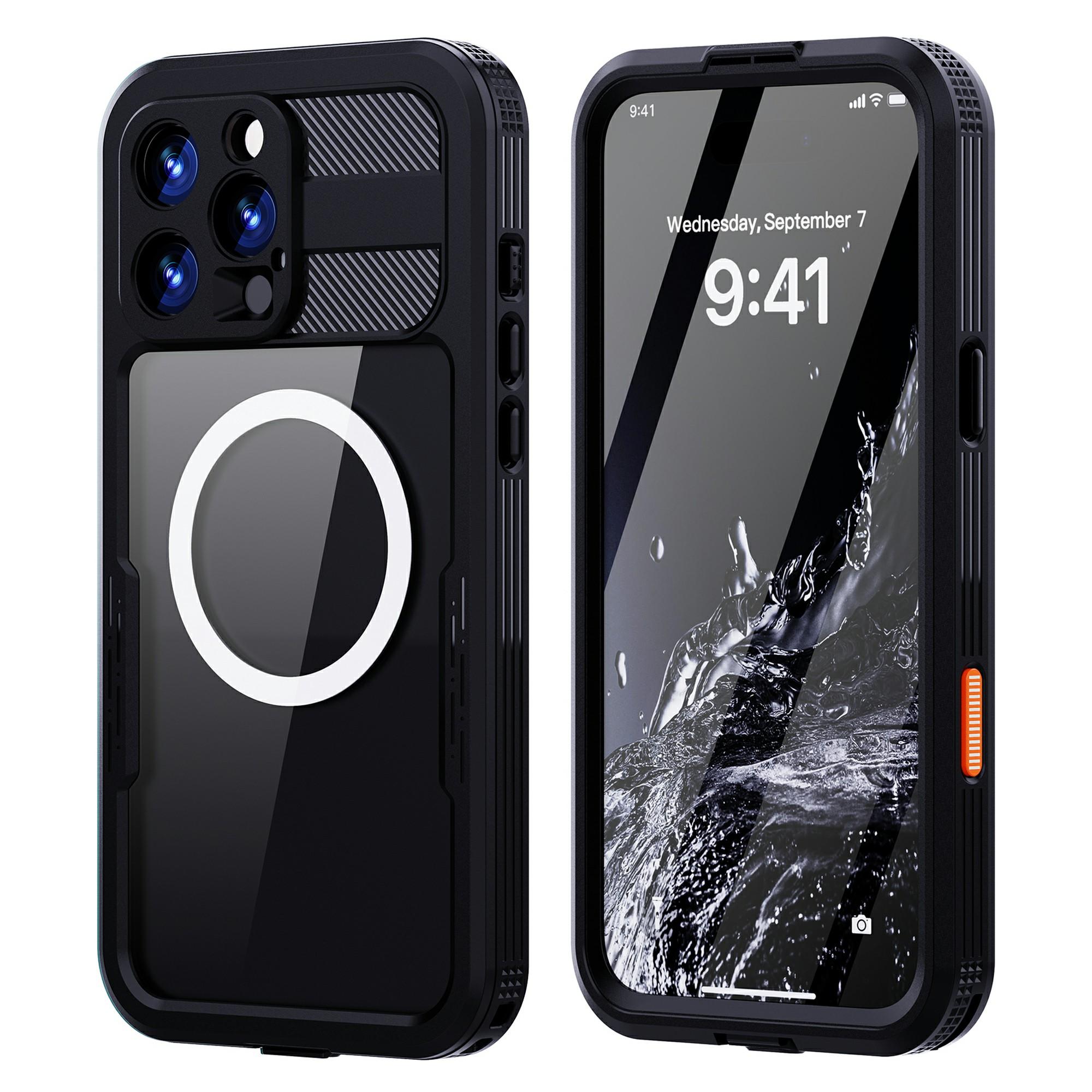 

SHELLBOX For iPhone 16 Pro Max Case Compatible with MagSafe IP68 Waterproof Clear Phone Cover Black