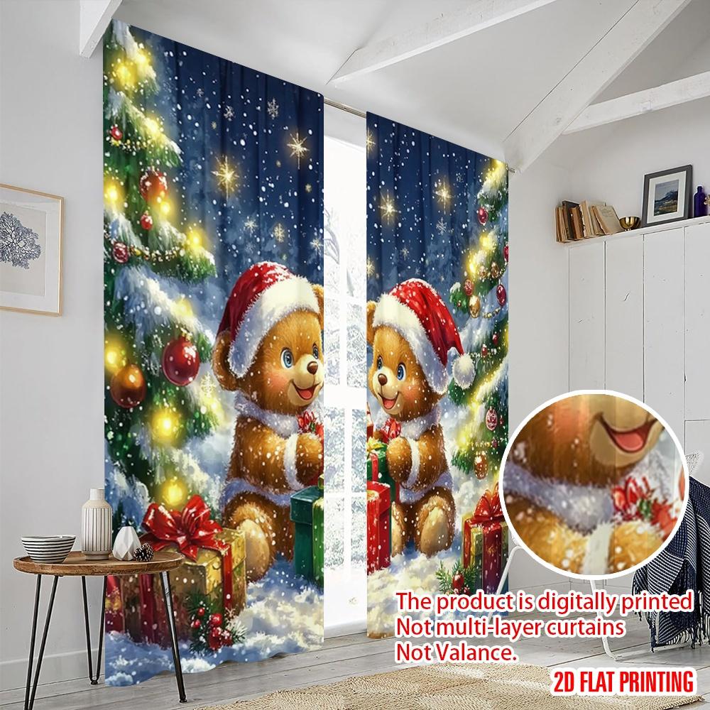 2pcs,2D plane printing Popular Curtains Christmas Bear (2) Versatile Polyester Fabric (without rod) Outdoor Decorations Ldeal