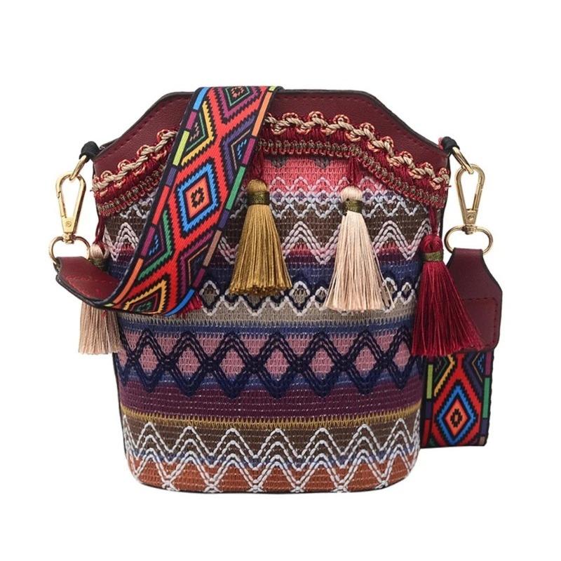 

Vintage National Women s Bag Tassel Ethnic Handwoven Crossbody Bag Hippie Sling Shoulder Bags For Ladies Girls Purse Handbag темно-красного