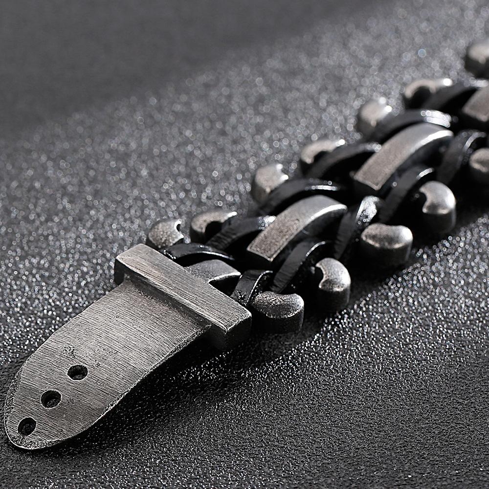 Men's Leather Bracelet Gothic 30MM Width Chain Bracelet With Belt Buckle Hip Hop Stainless Steel Wristband Adjustable Wrap Cuff Bangle