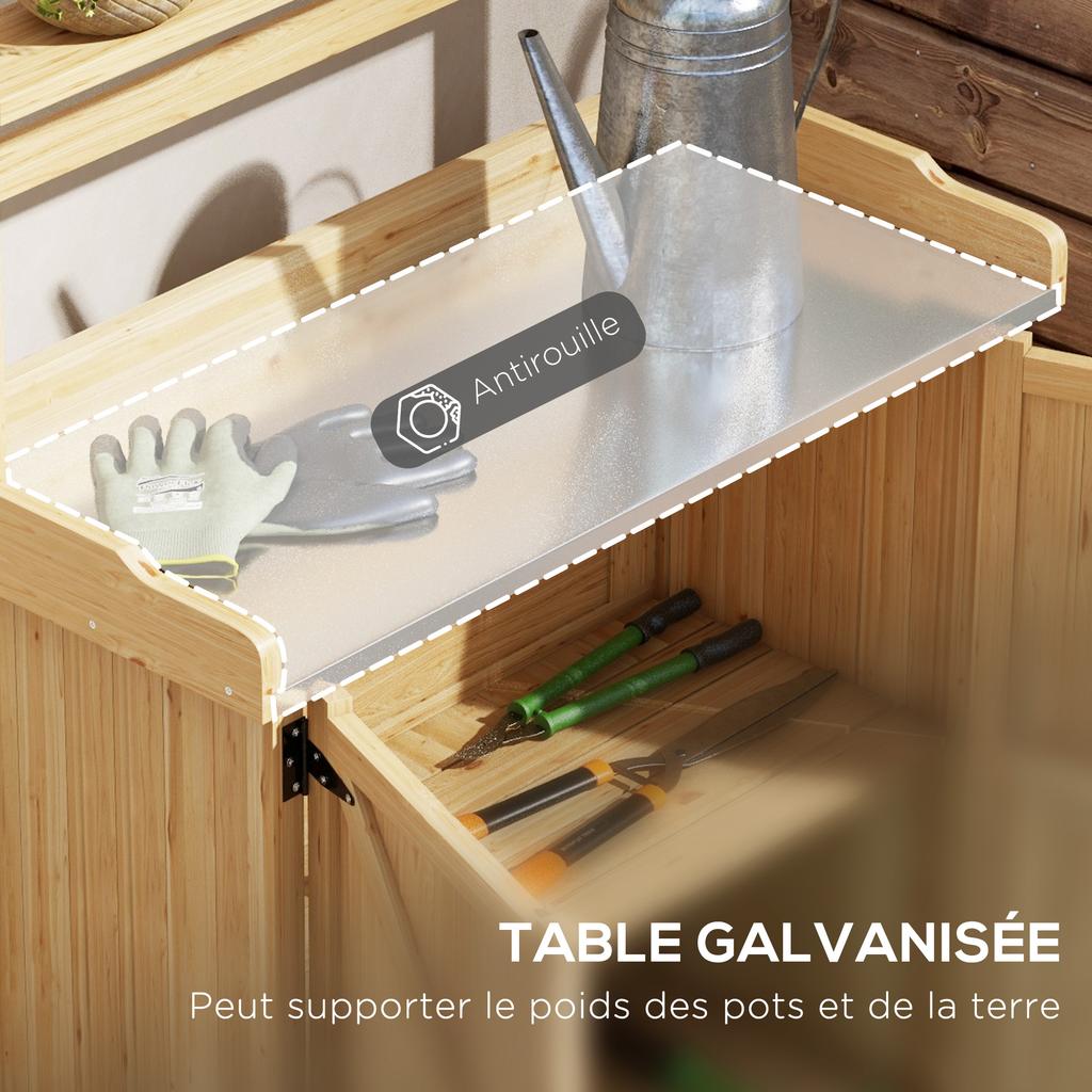 Potting Table Gardening Table with Cupboard and Shelves and Top Non-Slip Pads In Fir Wood Yellow
