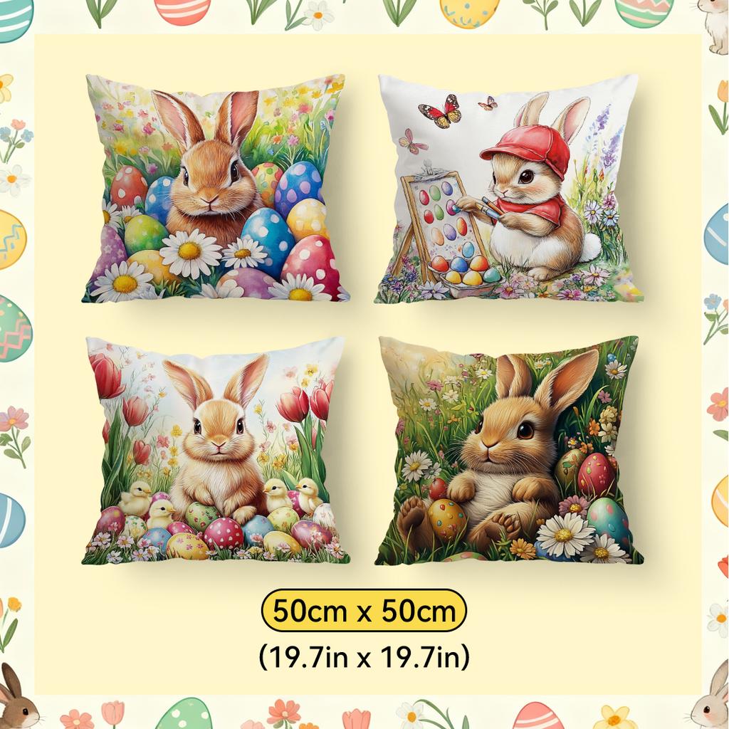Easter Bunny Flowers Cushions Pillowcase Polyester Cushion Cover Throw Pillow Pillowcover Home Car Sofa Decor