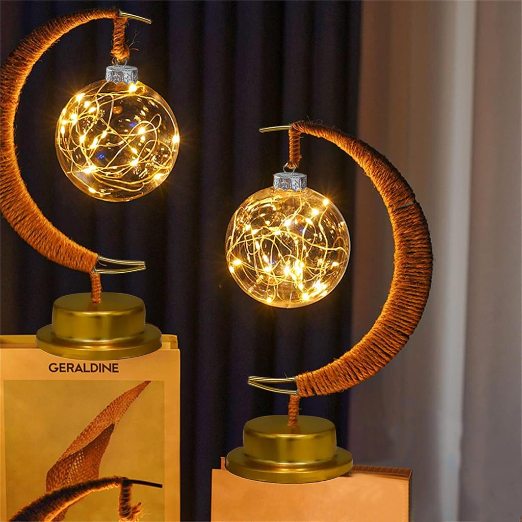 1pc LED Ironwork Rope Star Moon Lamp Bedroom Decorative Light Suitable For Holiday Home Ramadan Dining Table Eid Festival Decor