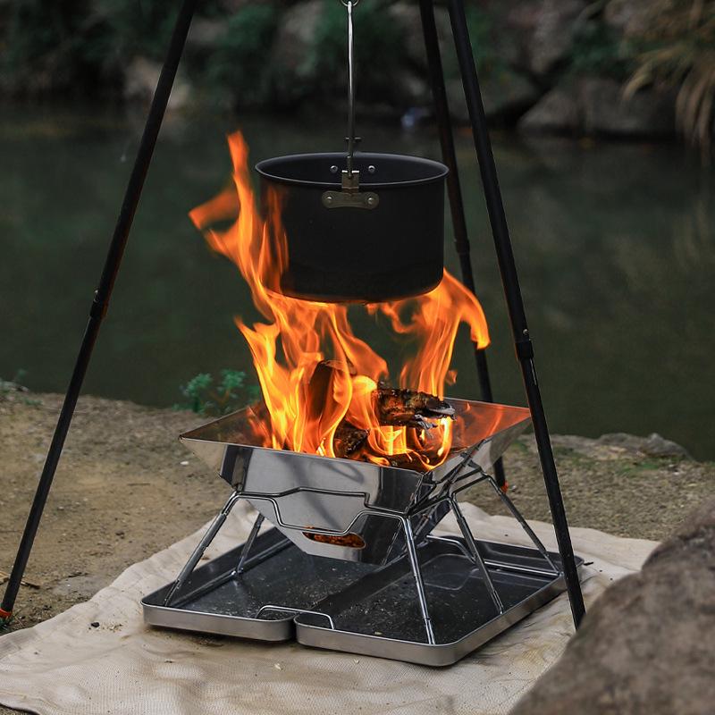 Portable Outdoor Stainless Steel BBQ Charcoal Grill for 2-5 People, Folding Grill Rack