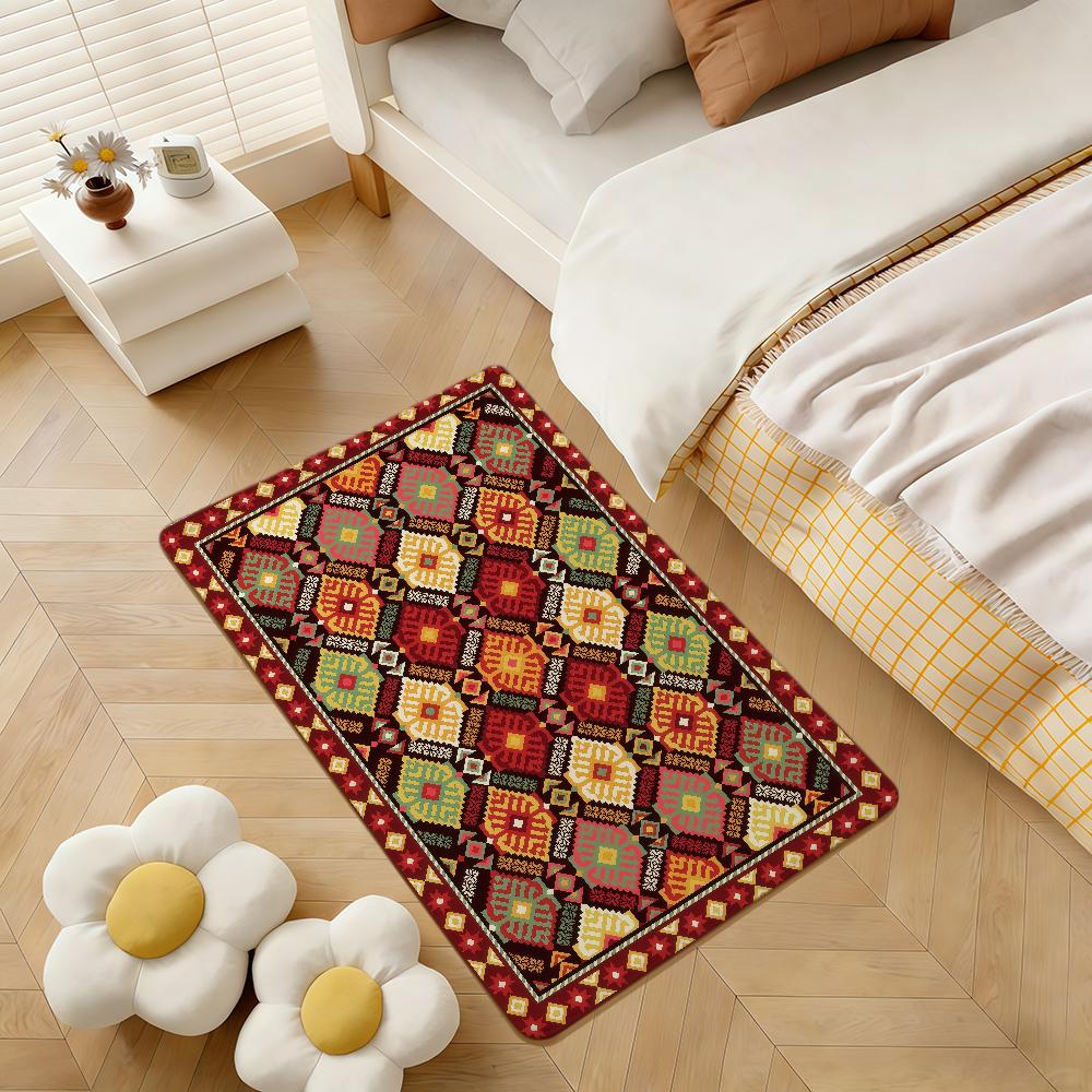 Retro bohemian floral plaid vintage hogar Bedside Rug Kitchen Bath Floor Mat Hallway Balcony Carpet Entrance Doormat Decor Home