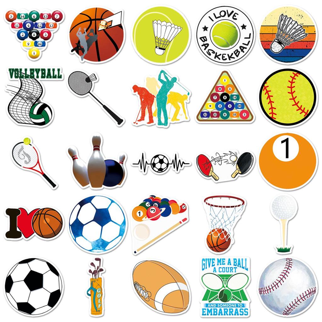 50-Piece Mixed Ball Sports Graffiti Stickers for Water Bottles & Luggage