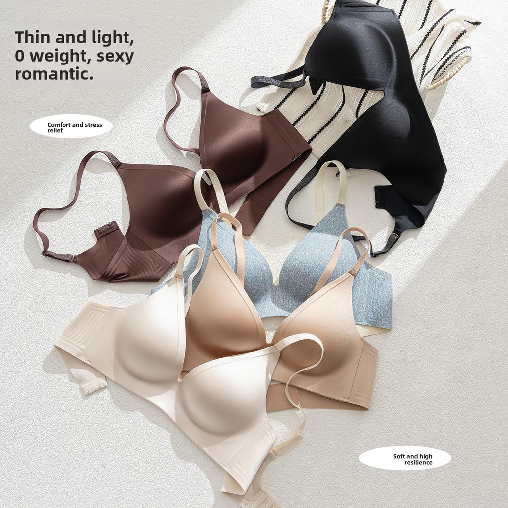 Premium Satin Seamless Bra, Soft Support Push Up Anti-Sagging Side Support Lightweight Wireless Women's Lingerie