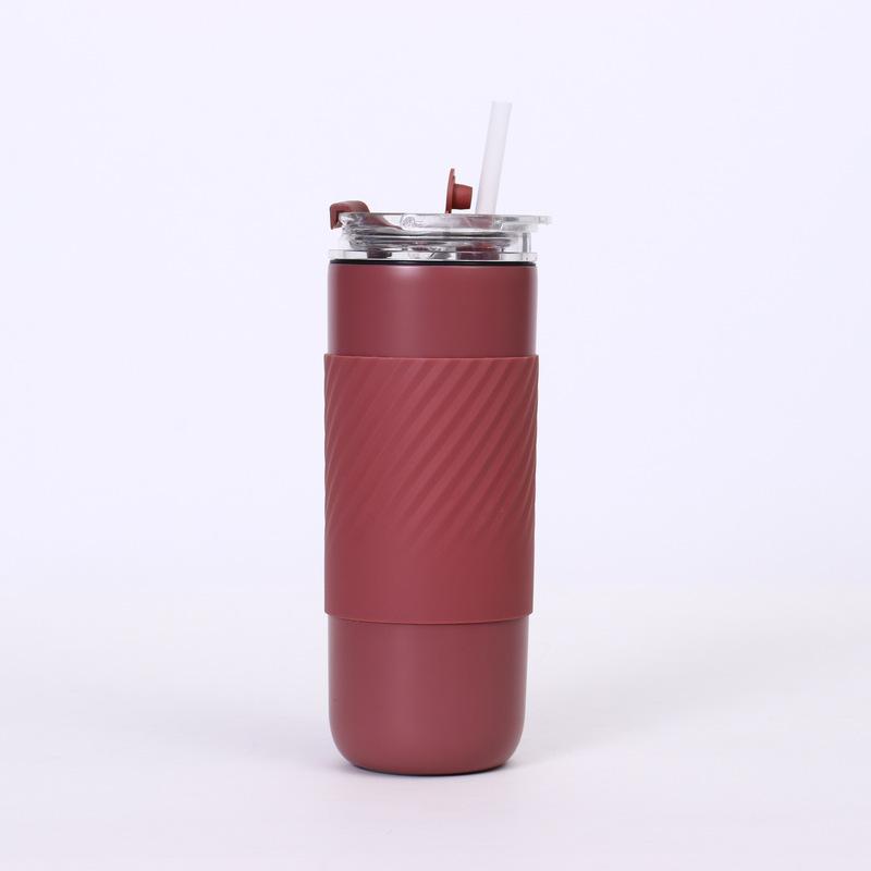 500ml Stainless Steel Insulated Tumbler with Silicone Grip Straw LeakProof Travel Coffee Mug Dual Drinking Mode