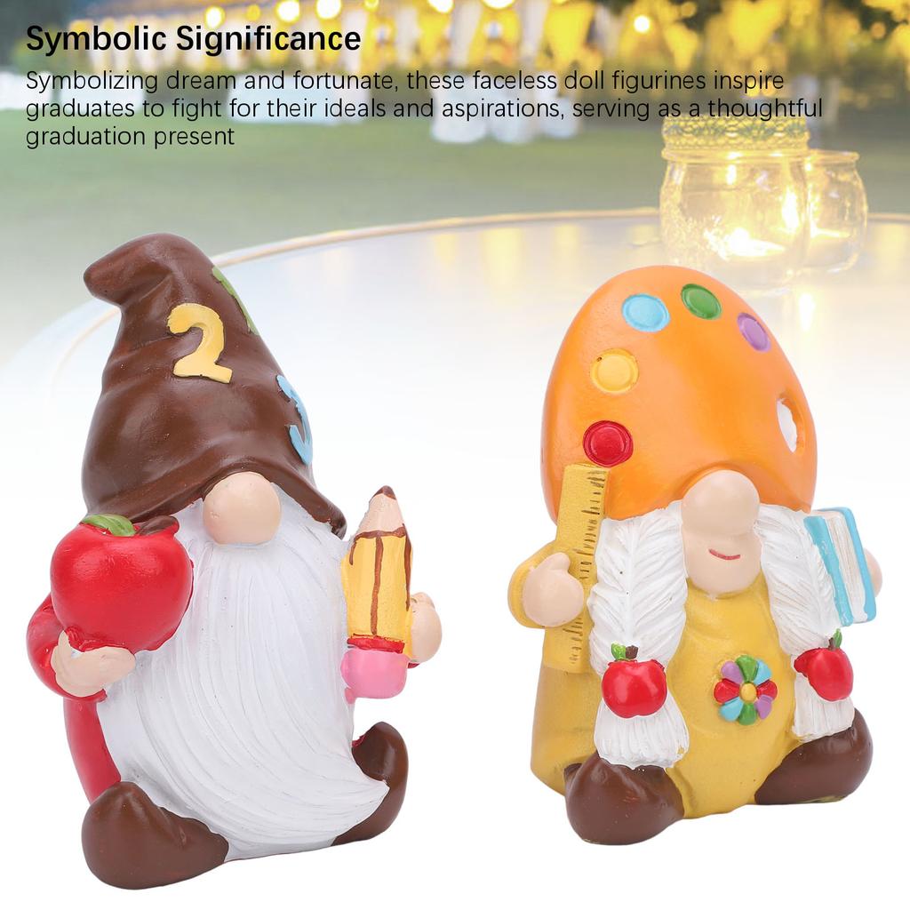 2PCS Faceless Dolls Cute Doll Figurine Resin Ornament for Holiday Graduation Party Desktop Decoration