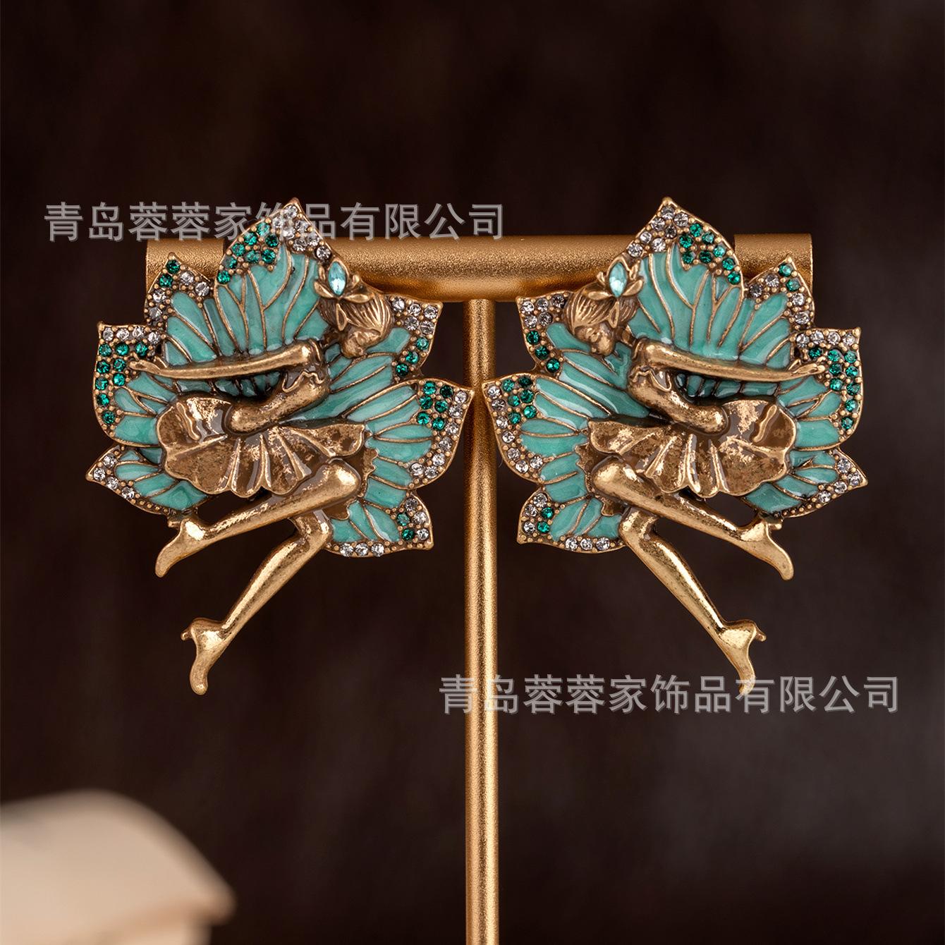 Новые Эмалевые Инкрустированные Серьги-Гвоздики с Изображением Девочки-Балерины Винтажные Ретро Мода Легкая Роскошь Элегантные Уникальные