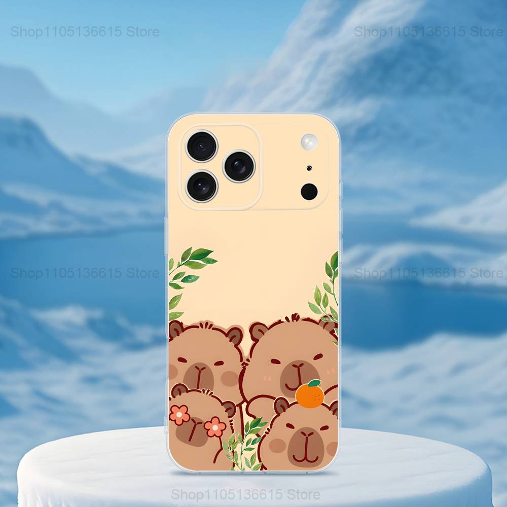 Capybara Painting Cartoon Phone Case For iPhone,14,13,XR,SE,12,15,Pro,Max,Plus,11,17,16,X,XS,Mini Transparent Soft Cover